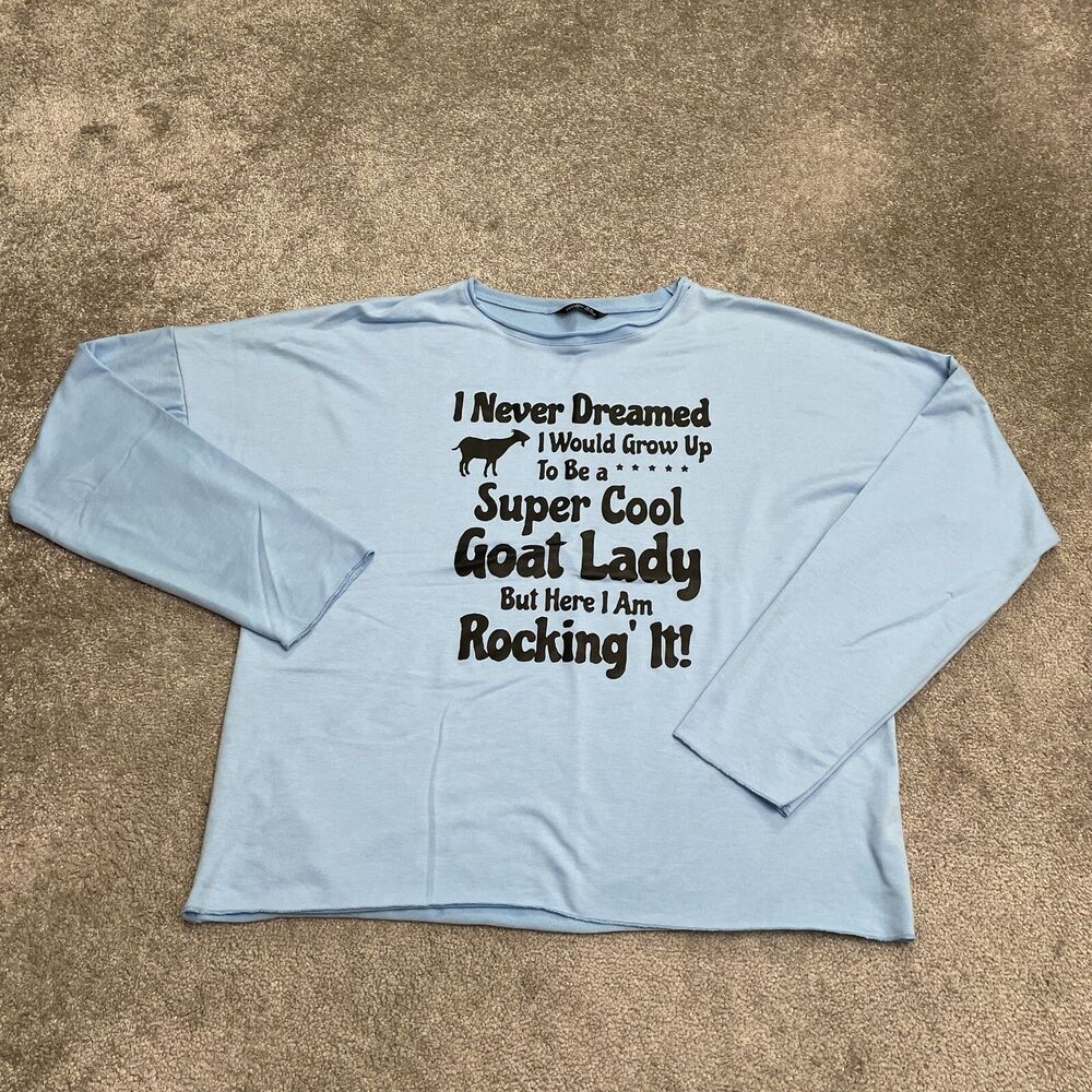 Lilicloth Graphic T-Shirt Womens XXLBlue White Crew Neck Long Sleeve Casual Tee